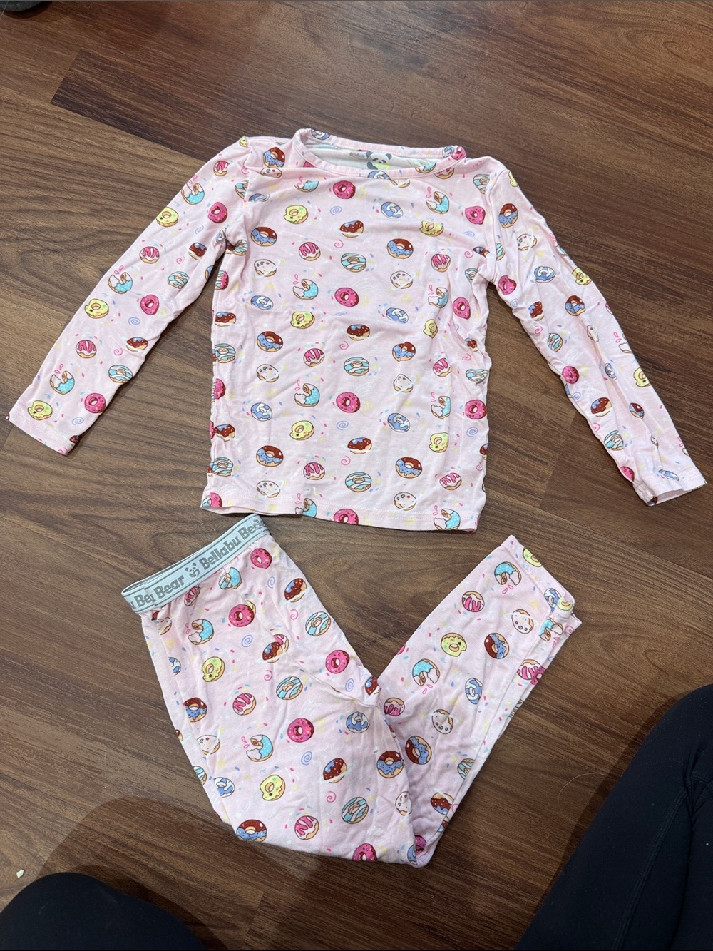 Bellabu Bear Kids Pink Donut Print Pajama Set with Elastic Waist